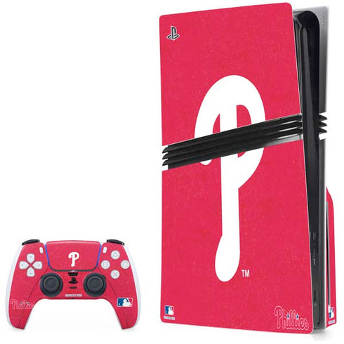 MLB Philadelphia Phillies - Solid Distressed PS5 Pro Disk Bundle  Skin